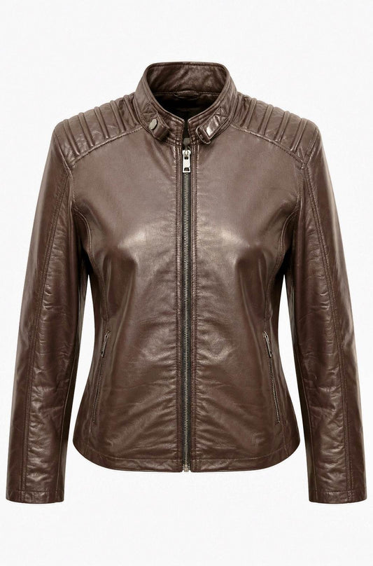 “ZH9” Dark Brown Leather Jacket in soft genuine Nappa