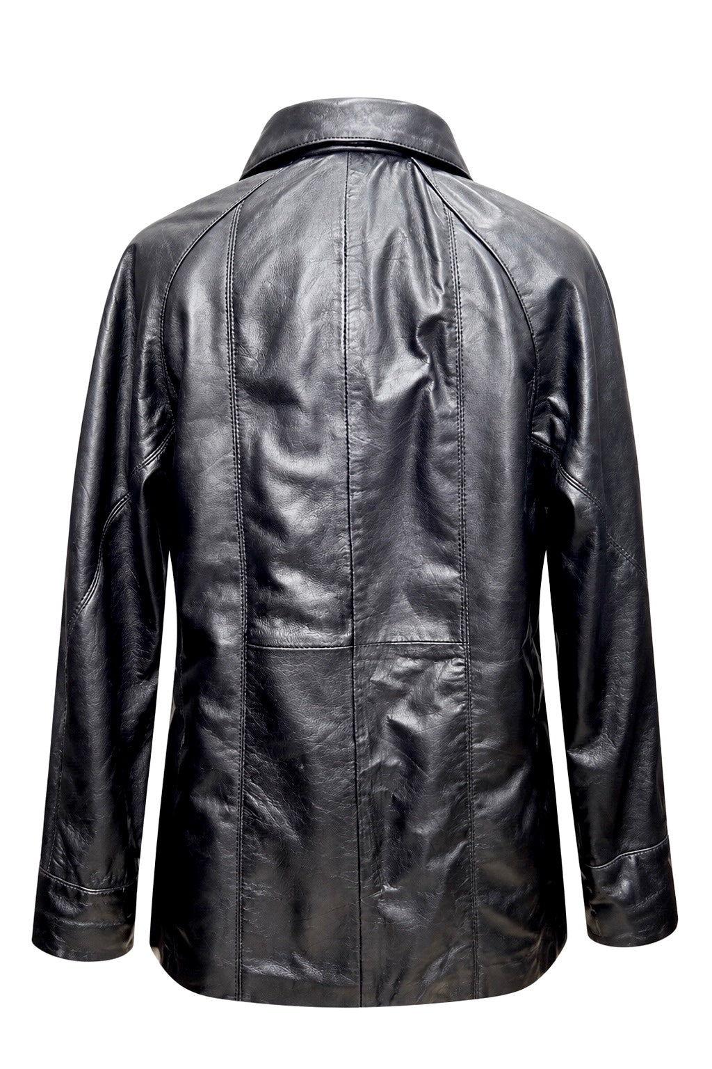 “Isabella” (PLUS SIZE) Black Leather Parka with Fur/Fox Hood