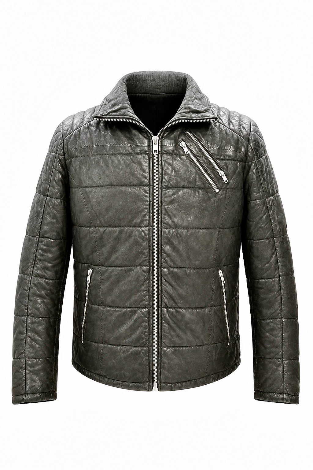 ‘’Ricko Quilted" Leather Jacket in Sheep Nubuck