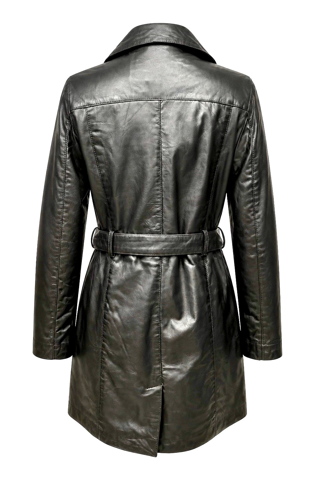 “Cairo” Black Leather Coat with Belt in soft Nappa