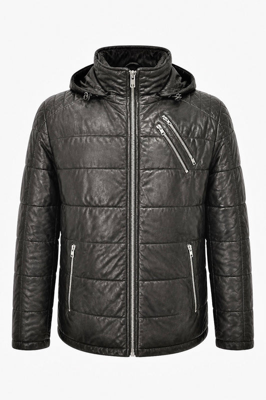 ‘’Ricko Quilted" Leather Jacket in Sheep Nubuck