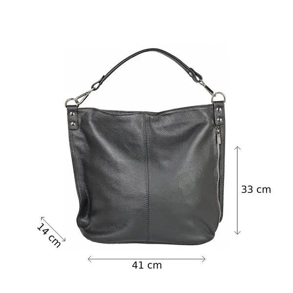 Black Xchic Pelle Noir Luxe Hobo leather bag with sleek design and adjustable strap, showcasing its elegant style and high-quality craftsmanship.