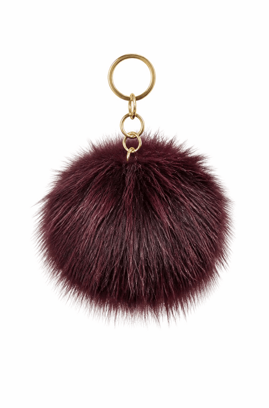 Luxury Fur Pom Pom Bag/key Charm – Bordo/Black