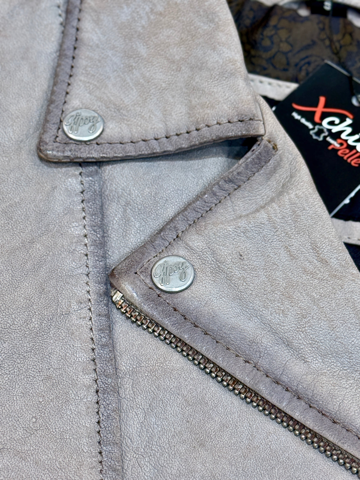 “Chloe” Grey Vintage Leather Biker Jacket in soft Nubuck