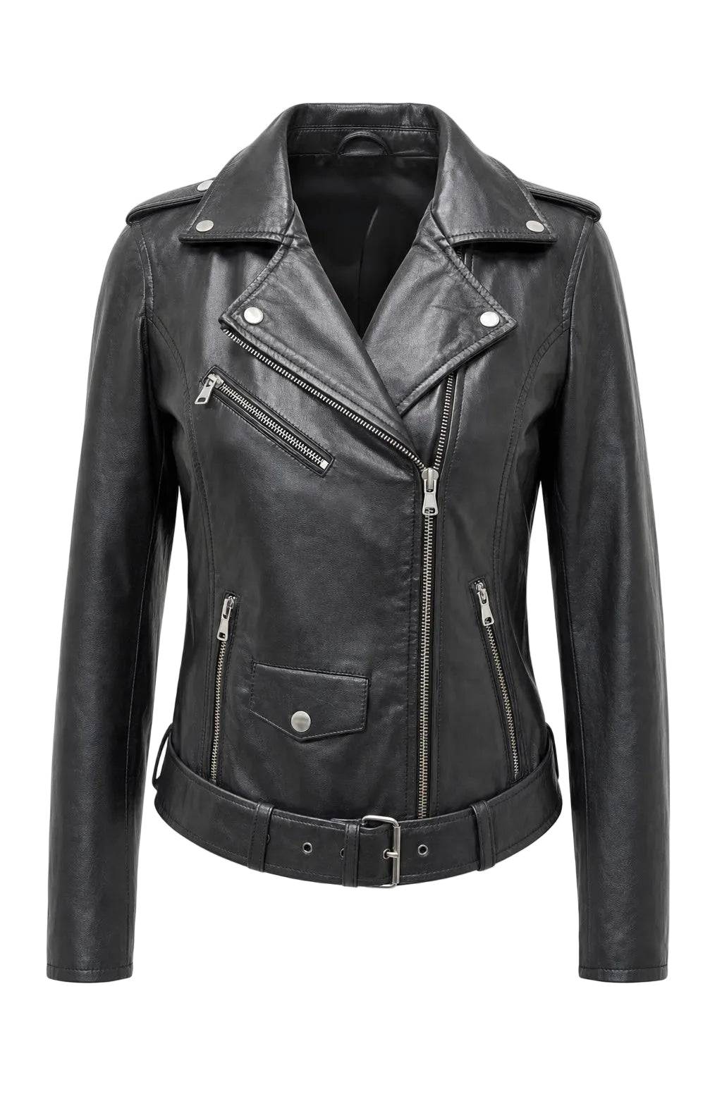 “Perfecto Classic”  Biker with belt  Leather Jacket in soft genuine lambskin