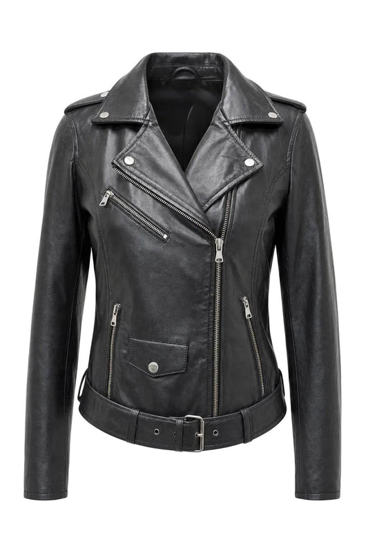 “Perfecto Classic”  Biker with belt  Leather Jacket in soft genuine lambskin