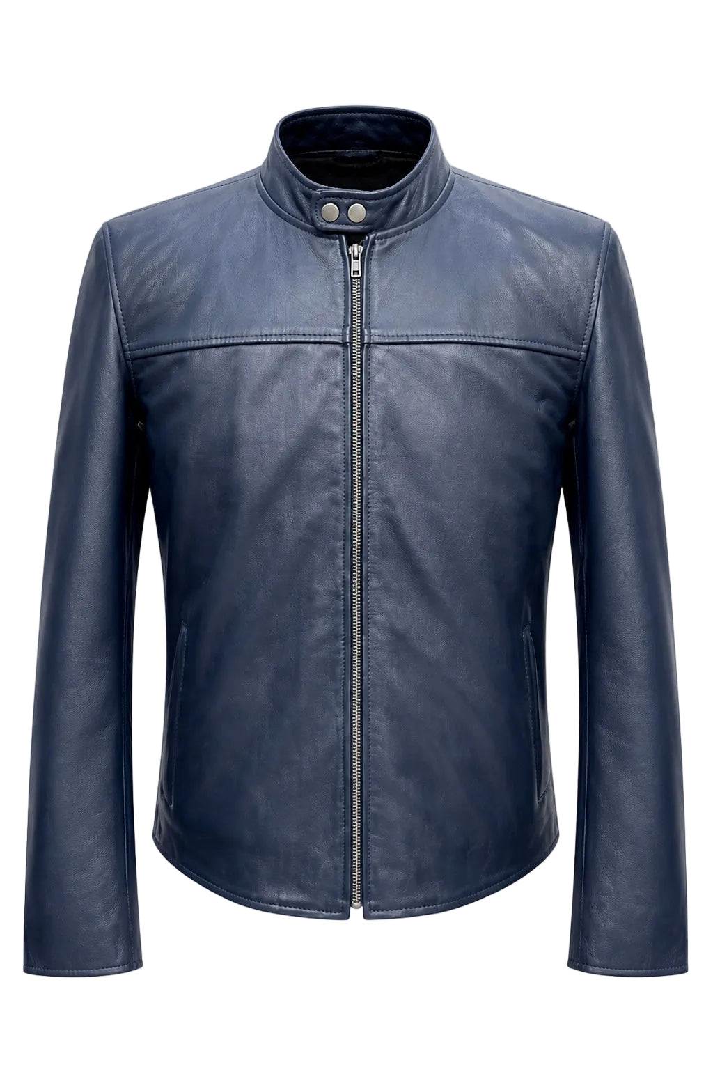 “Avelon” Navy racer Jacket in extra soft genuine lambskin