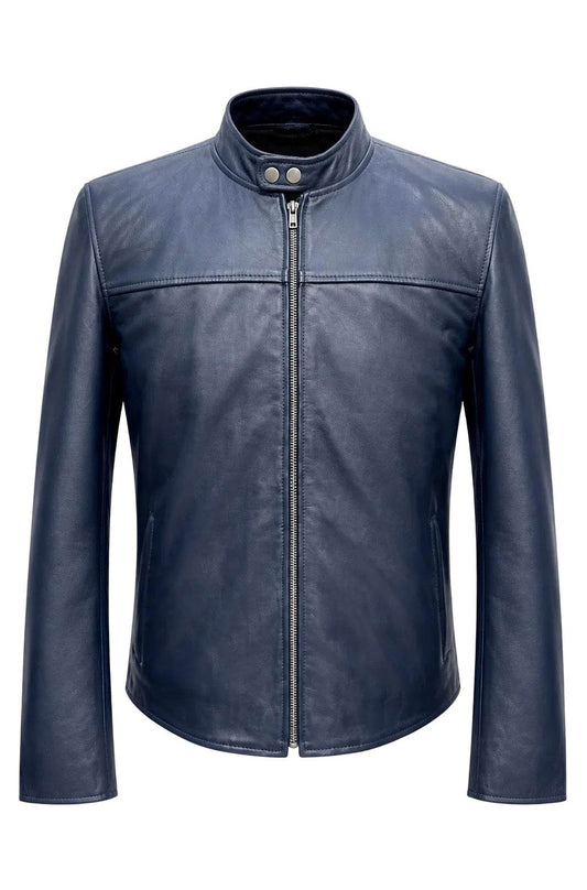 “Avelon” Navy racer Jacket in extra soft genuine lambskin