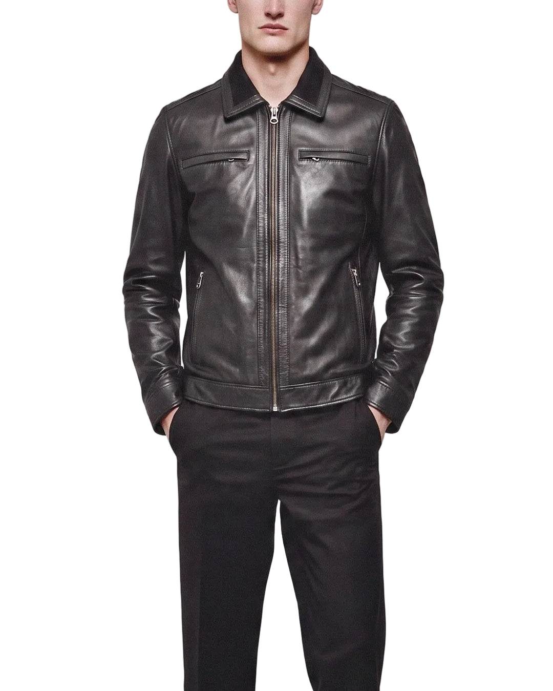 “Montclair” Leather Jacket in extra soft genuine lambskin