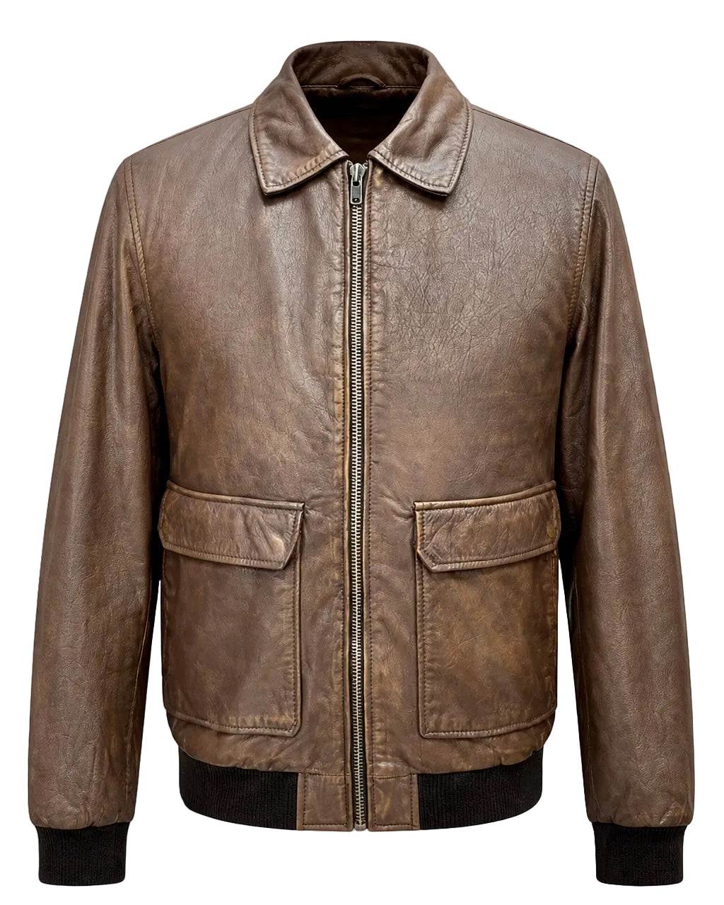 “Ranger” Vintage Brown Bomber Jacket - genuine Calfskin
