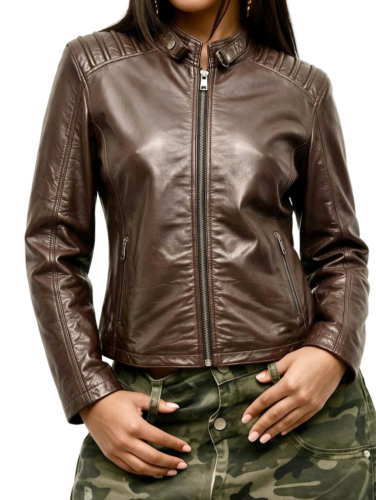 “ZH9” Dark Brown Leather Jacket in soft genuine Nappa