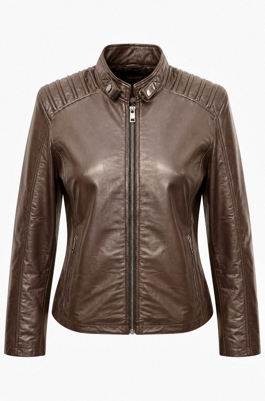 “ZH9” Dark Brown Leather Jacket in soft genuine Nappa