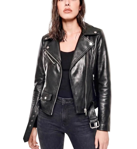 “Perfecto Classic”  Biker with belt  Leather Jacket in soft genuine lambskin