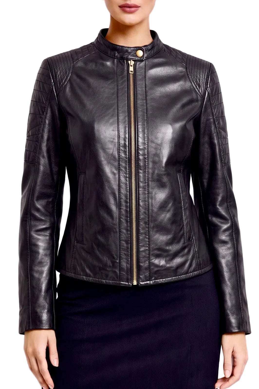 “477B” Black Sport Leather Jacket in soft genuine Nappa