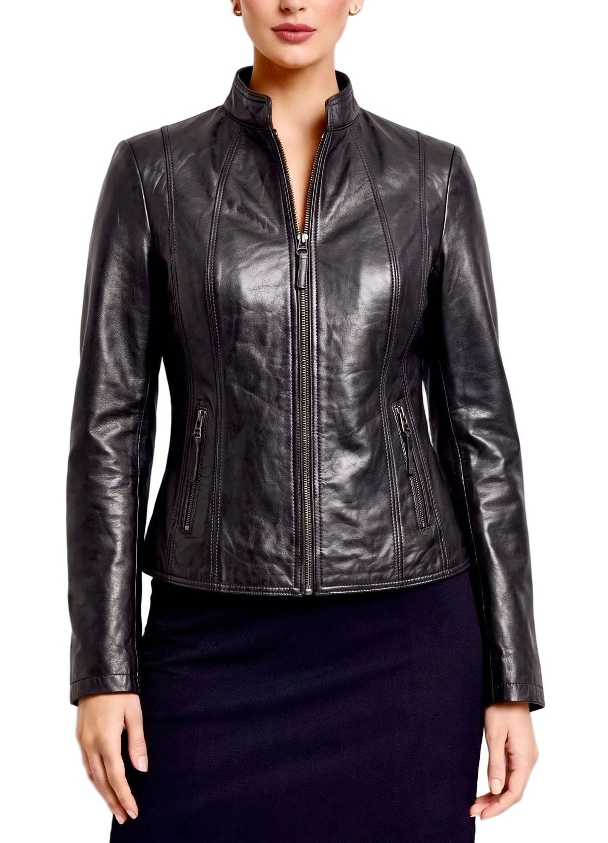 “2131” Black  Ellegant Leather Jacket in soft genuine Nappa