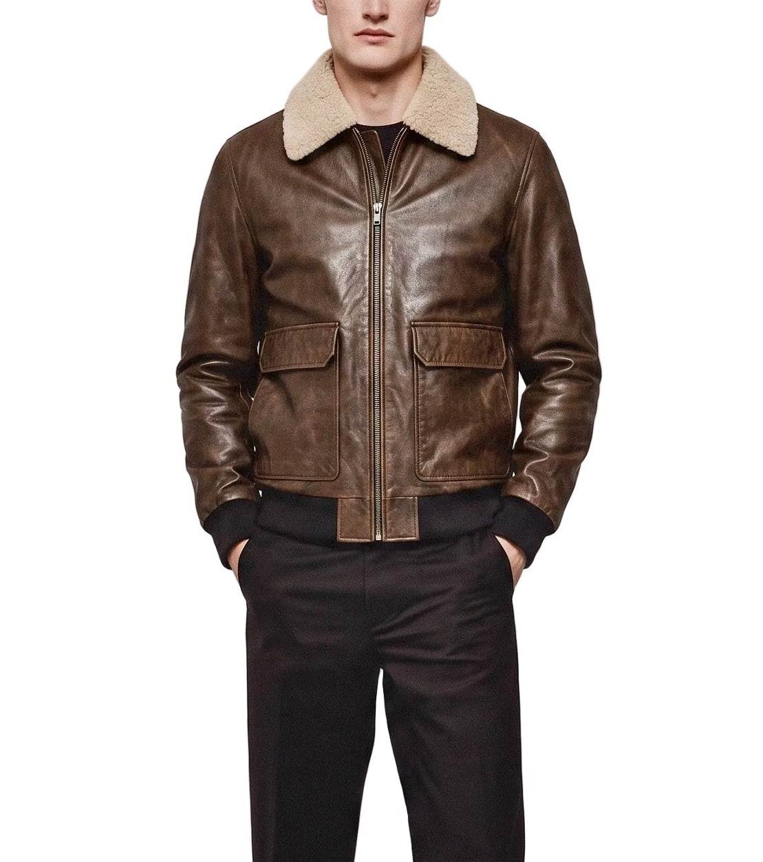 “Ranger” Vintage Brown Bomber Jacket - genuine Calfskin