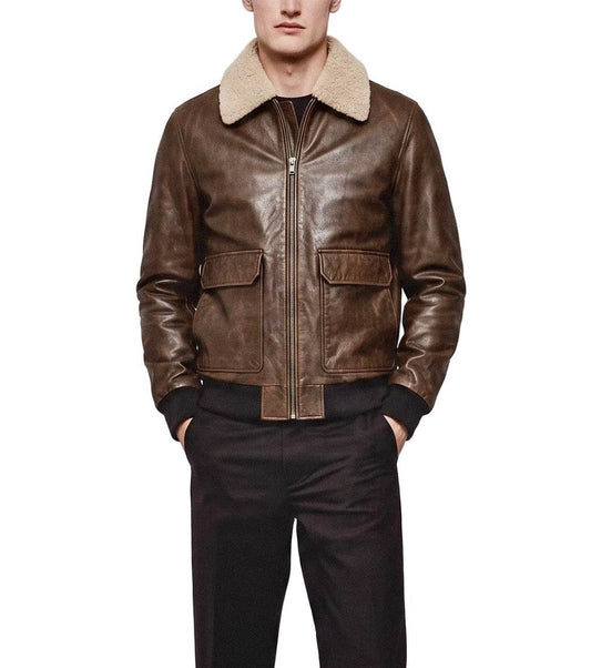 “Ranger” Vintage Brown Bomber Jacket - genuine Calfskin