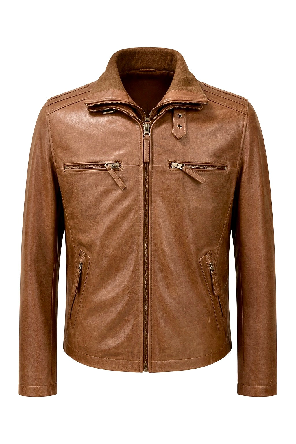 “Oscar” Cognac Brown Leather Jacket in soft Nappa