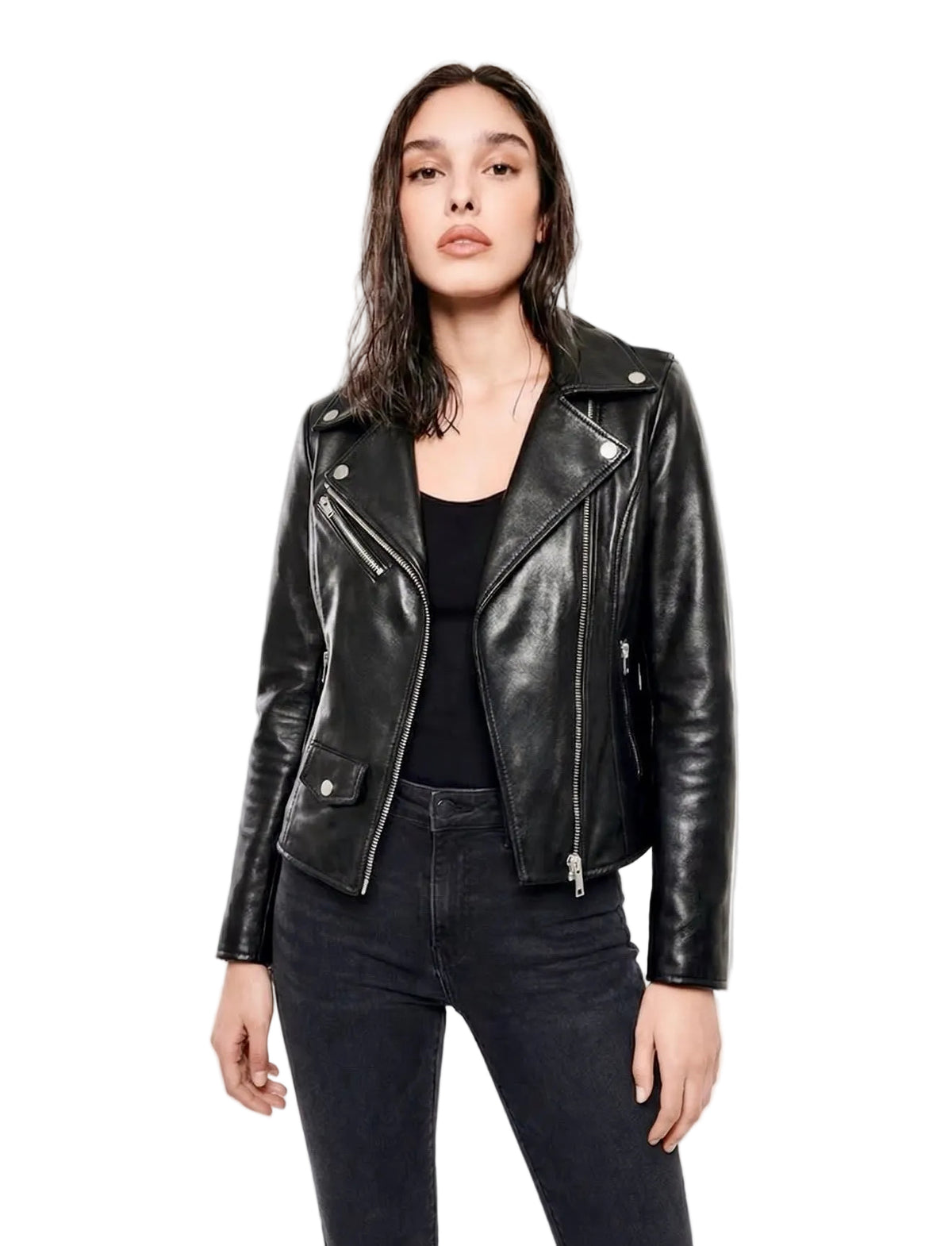 Xchic Pelle Perfecto cowboy biker leather jacket in soft genuine lambskin, shown in a full view with classic design details.