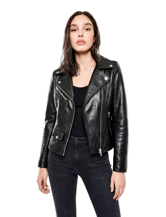Xchic Pelle Perfecto cowboy biker leather jacket in soft genuine lambskin, shown in a full view with classic design details.