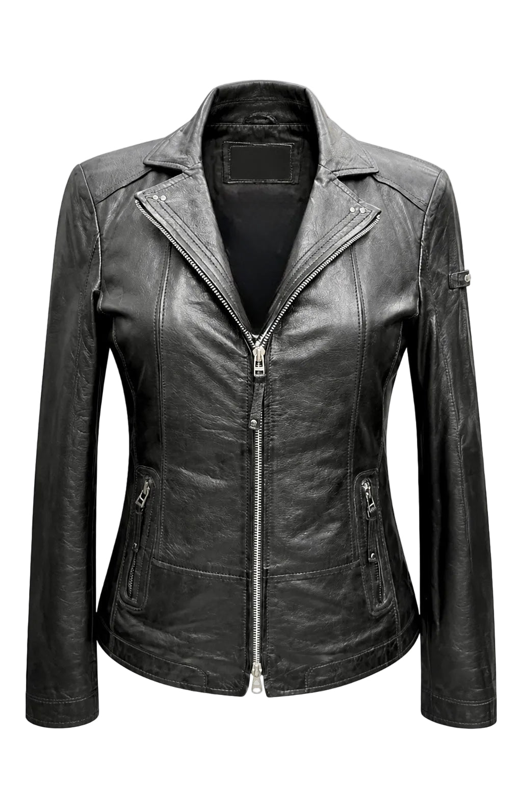 Xchic Pelle 8700C black classic leather jacket in soft genuine Nappa leather, showcasing a full front view with detailed stitching.