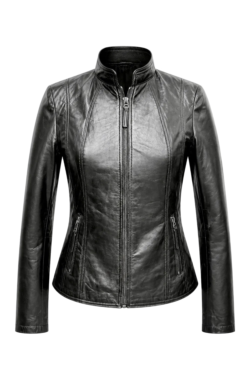 Black Xchic Pelle leather jacket in soft genuine Nappa, stylish and elegant with a smooth, high-quality leather finish.