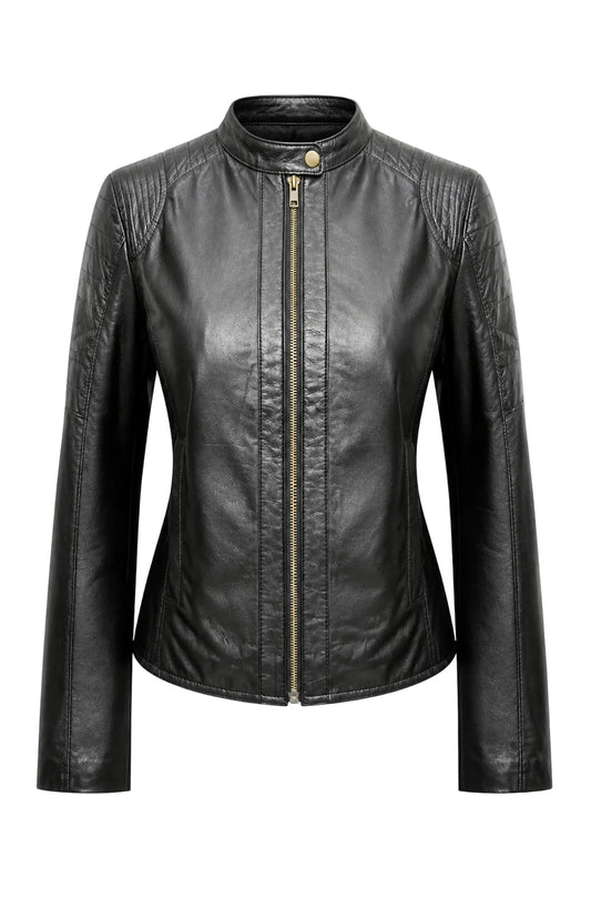 Black Xchic Pelle “477B” sport leather jacket in soft genuine Nappa leather, full view showing stylish design and fit.