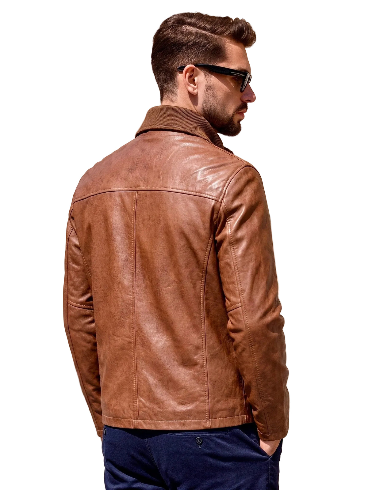 “Oscar” Cognac Brown Leather Jacket in soft Nappa