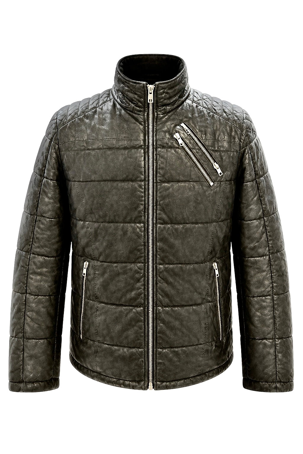 ‘’Ricko Quilted" Leather Jacket in Sheep Nubuck