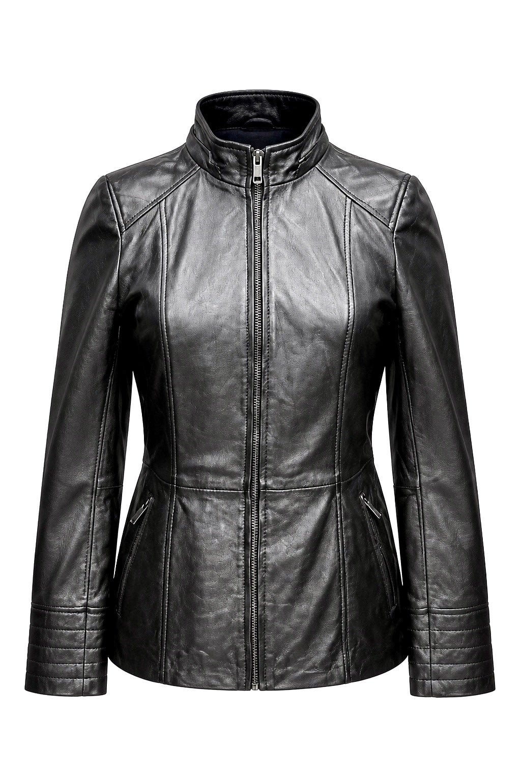 “Nora” Black Leather Jacket with Fur/Fox Hood