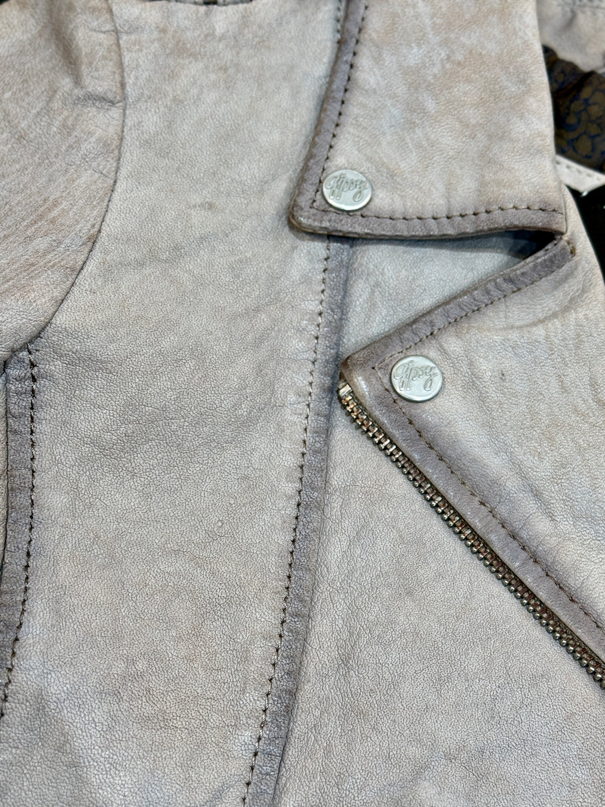 “Chloe” Grey Vintage Leather Biker Jacket in soft Nubuck
