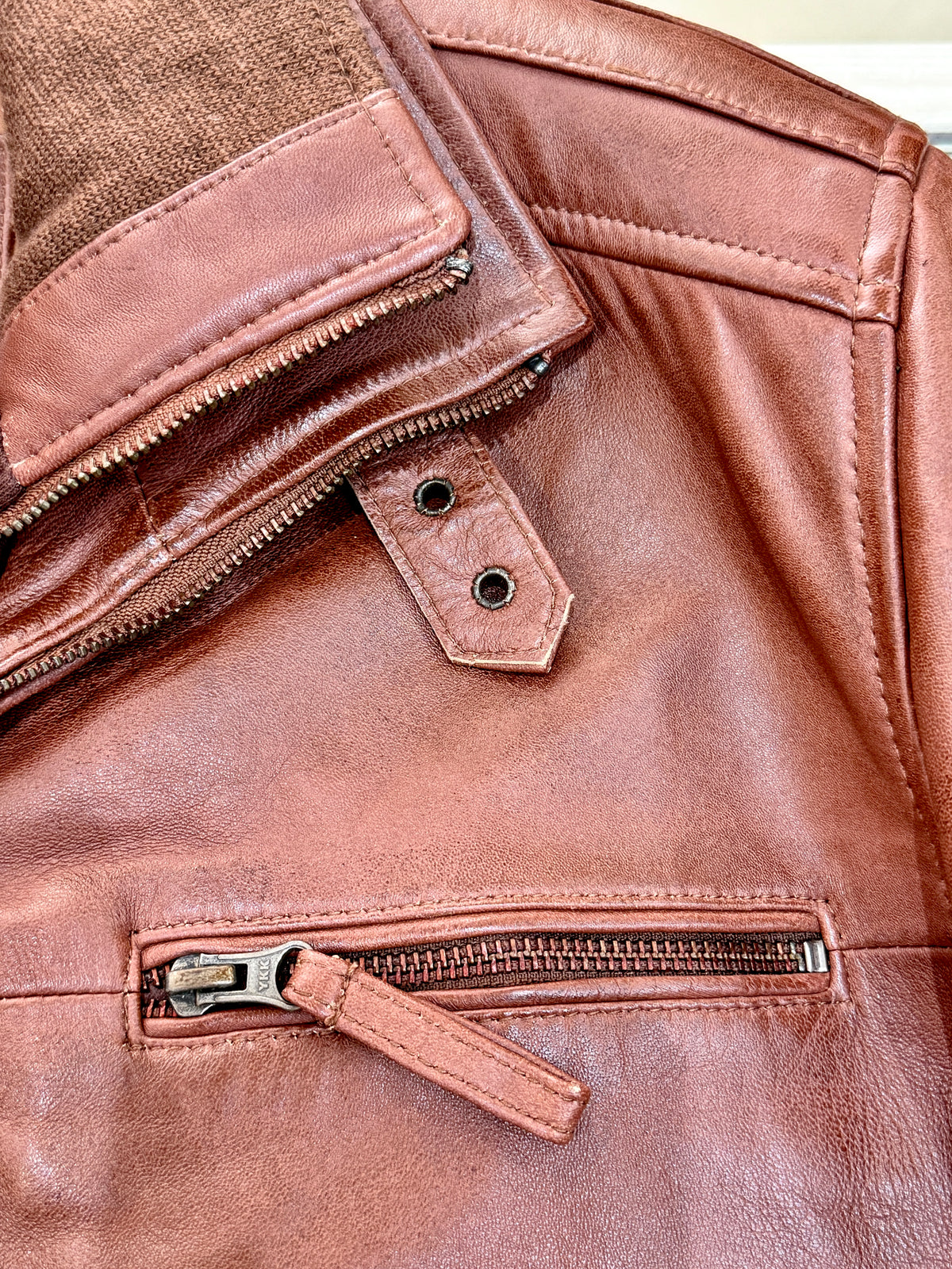 “Oscar” Cognac Brown Leather Jacket in soft Nappa