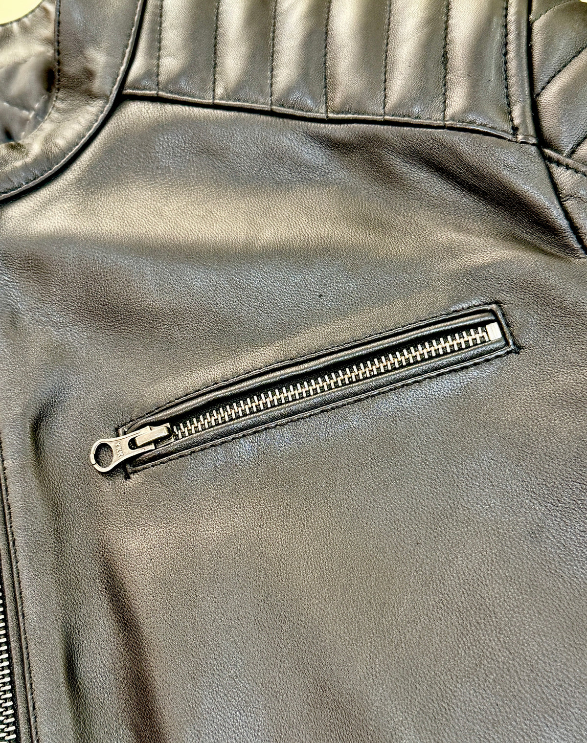 “Victor” Men’s Black Leather Moto Biker Jacket in Nappa soft