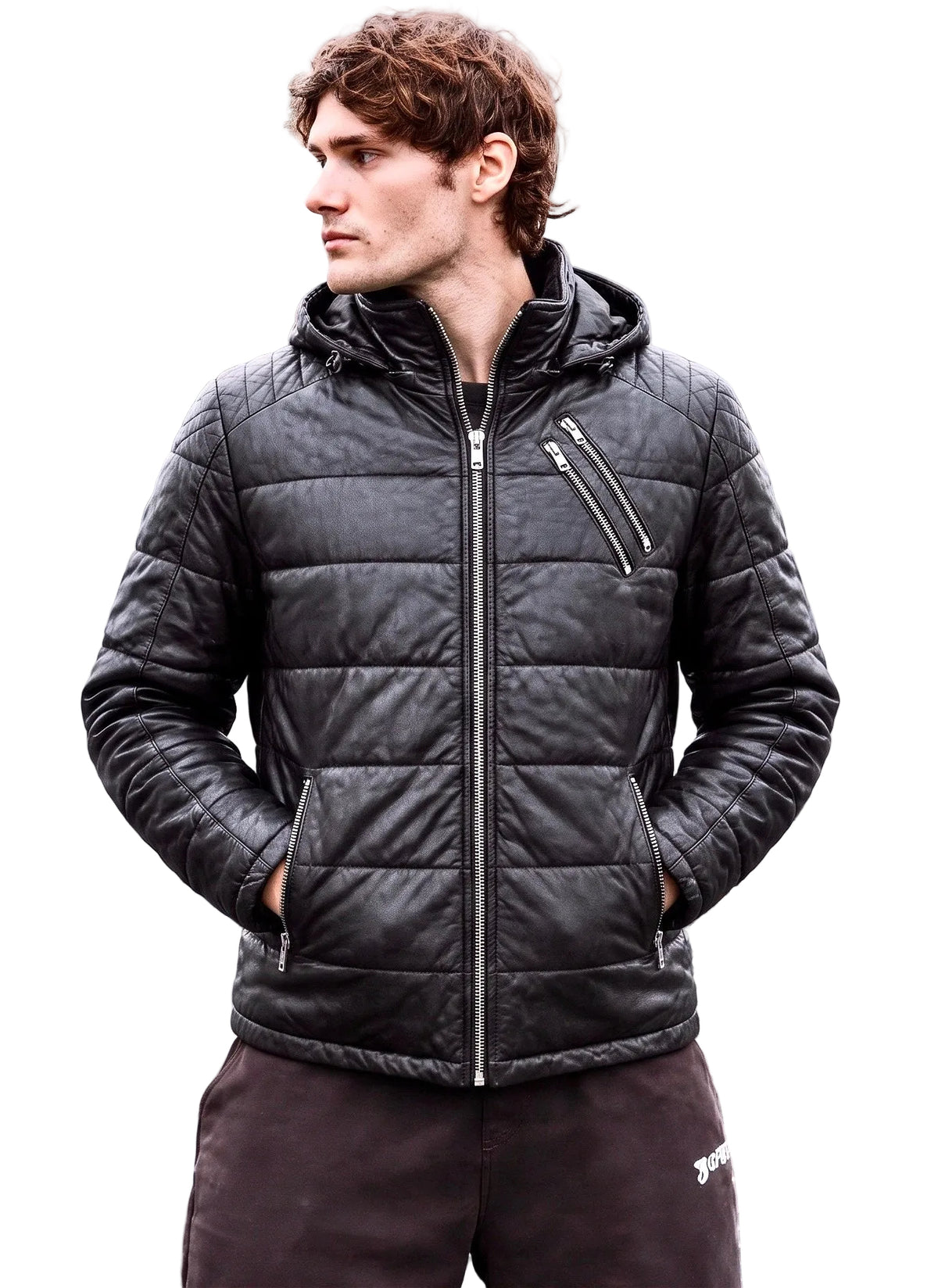 ‘’Ricko Quilted" Leather Jacket in Sheep Nubuck