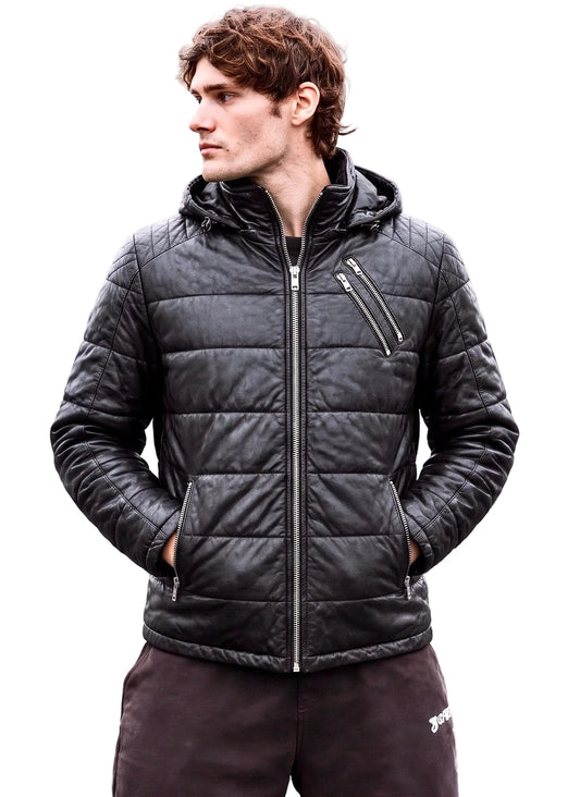 ‘’Ricko Quilted" Leather Jacket in Sheep Nubuck