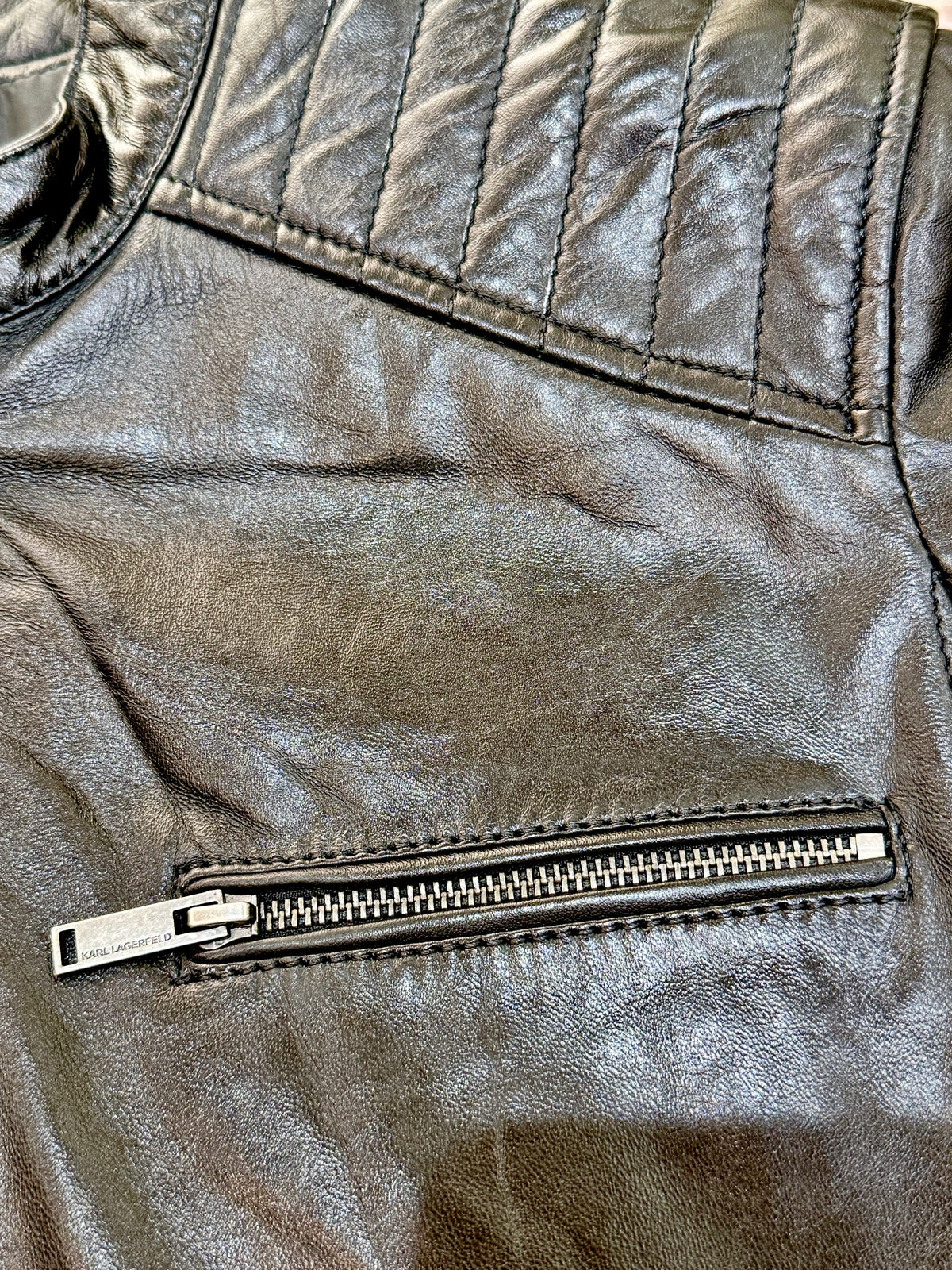 “Fielder” Black Leather Biker Jacket in soft Nappa