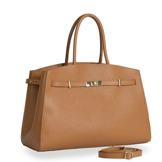 ‘’Amara’’ Luxe Leather Tote – Camel