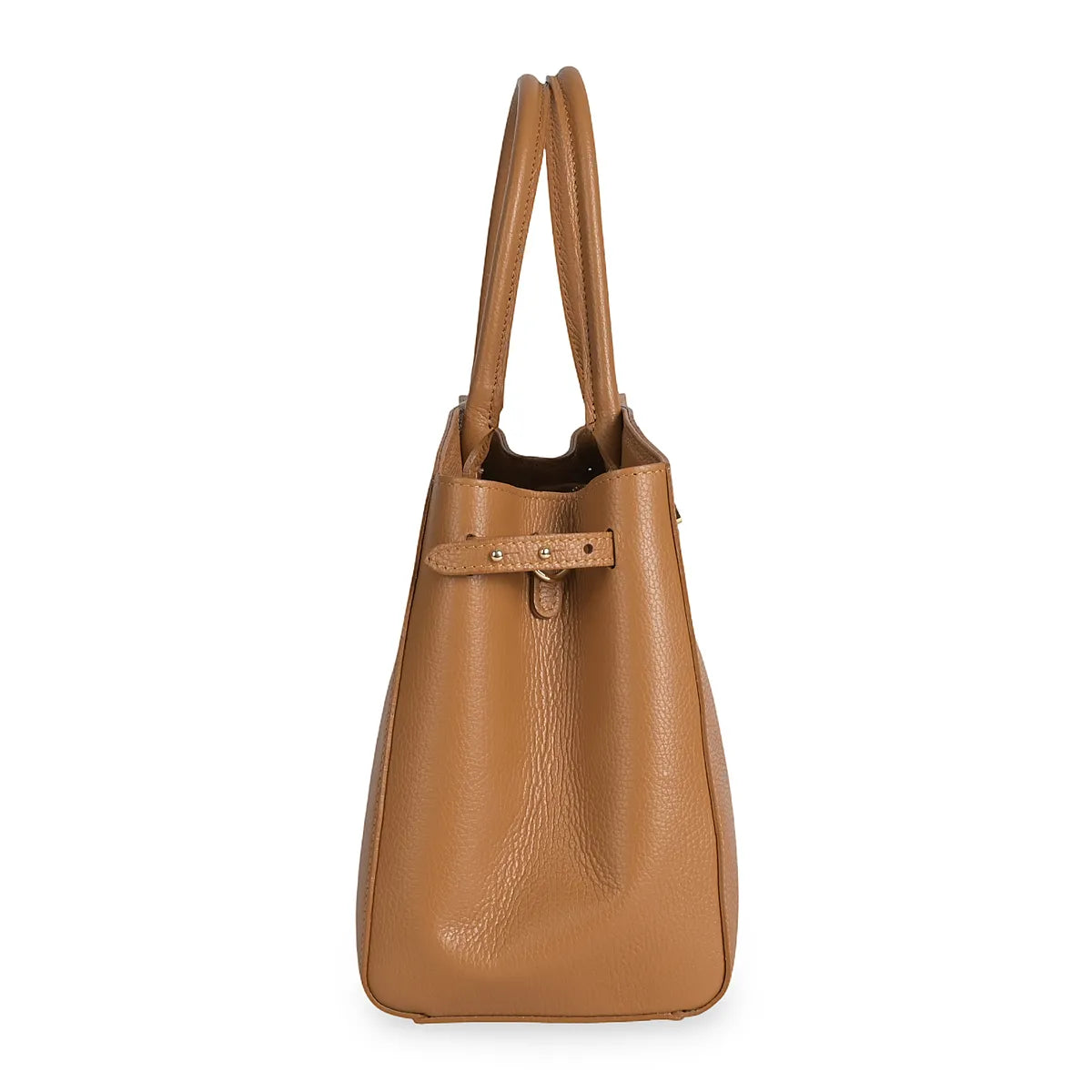 Xchic Pelle Amara Luxe Leather Tote in camel color, showing spacious interior and elegant design with sturdy handles.