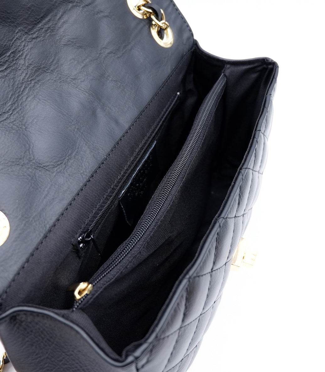‘’Élise’’ Quilted Chain Leather Bag – Black