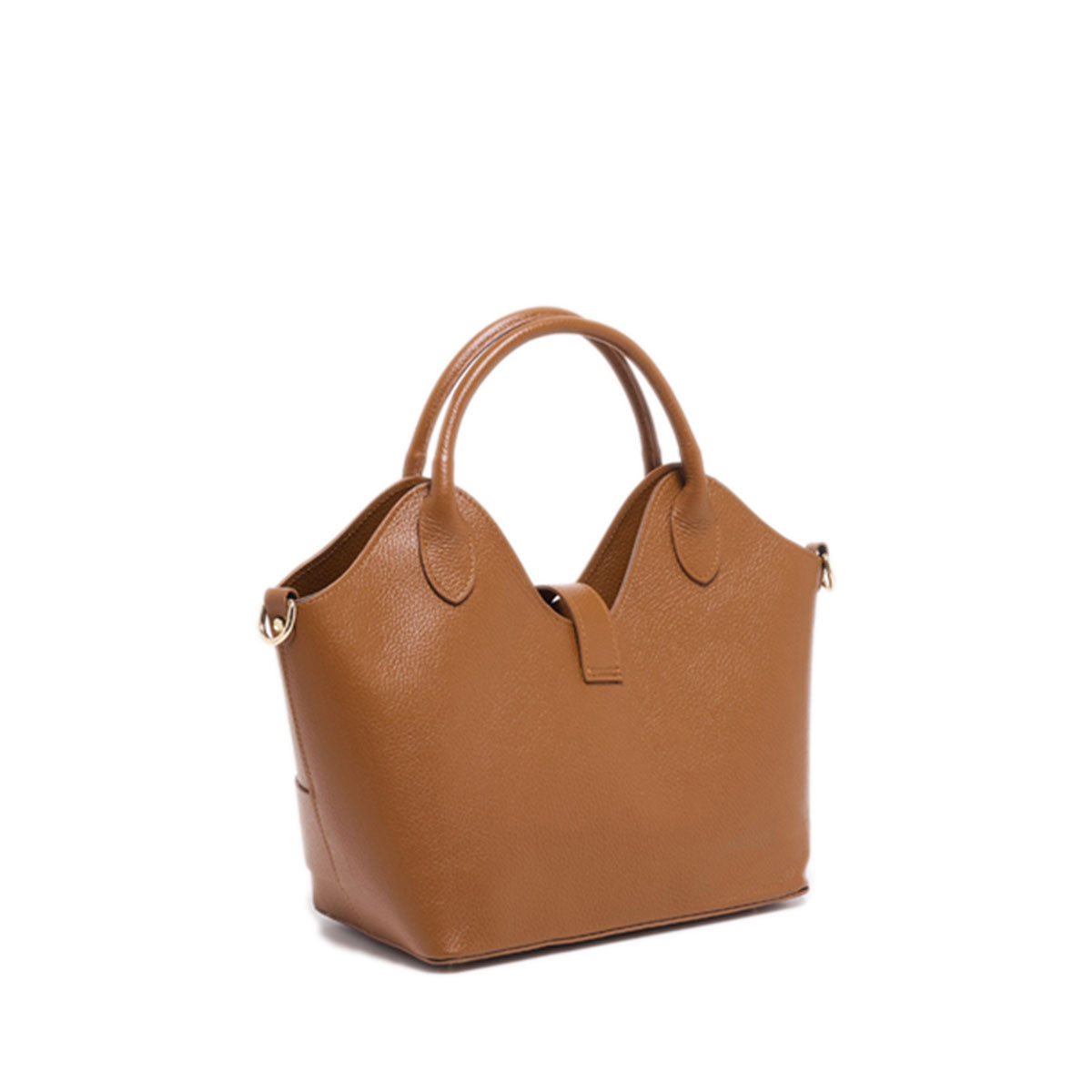 Xchic Pelle Camelia Prestige Leather handbag in tan with structured design and elegant handles, showcasing premium leather craftsmanship.