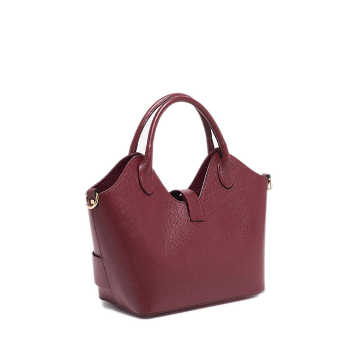Xchic Pelle Camelia Prestige Leather handbag in bordo color, featuring elegant leather details against a neutral background.