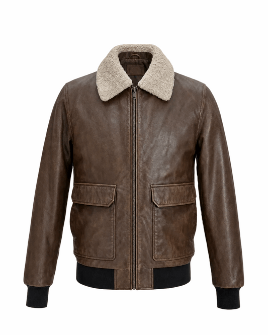 “Ranger” Vintage Brown Bomber Jacket - genuine Calfskin