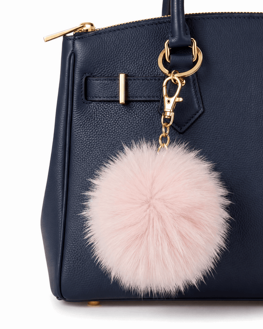 Luxury  Fur Pom Pom Bag/key Charm – Pinky/White