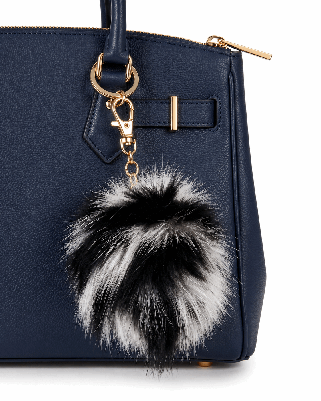 Luxury Fur Pom Pom Bag/key Charm – Black/White