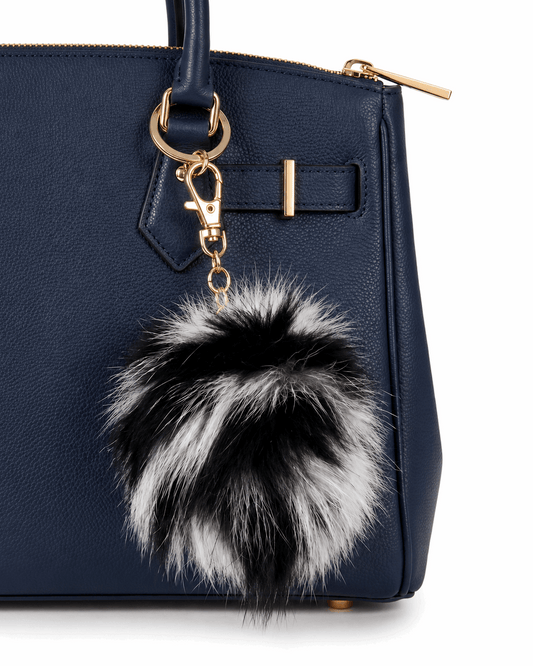 Luxury Fur Pom Pom Bag/key Charm – Black/White