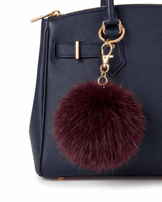 Luxury Fur Pom Pom Bag/key Charm – Bordo/Black