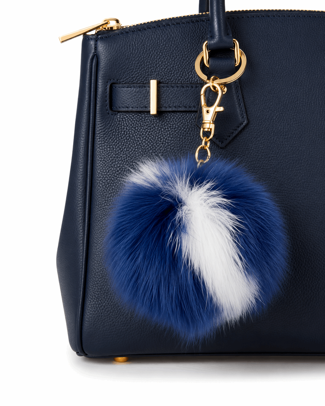 Luxury Fur Pom Pom Bag/key Charm – Blue/White