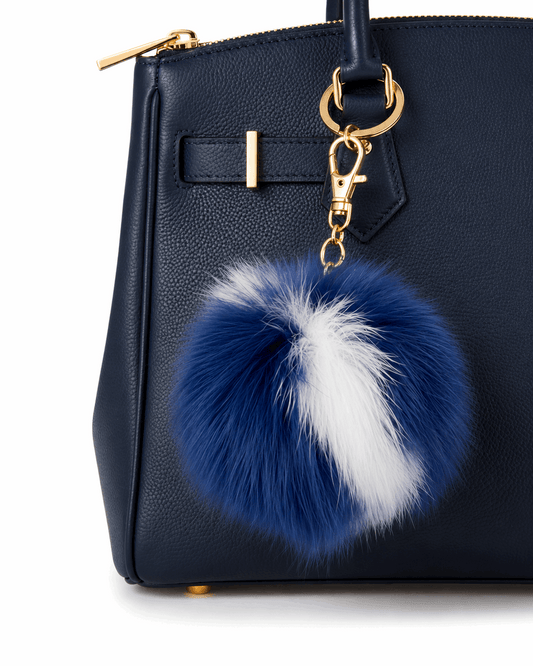 Luxury Fur Pom Pom Bag/key Charm – Blue/White